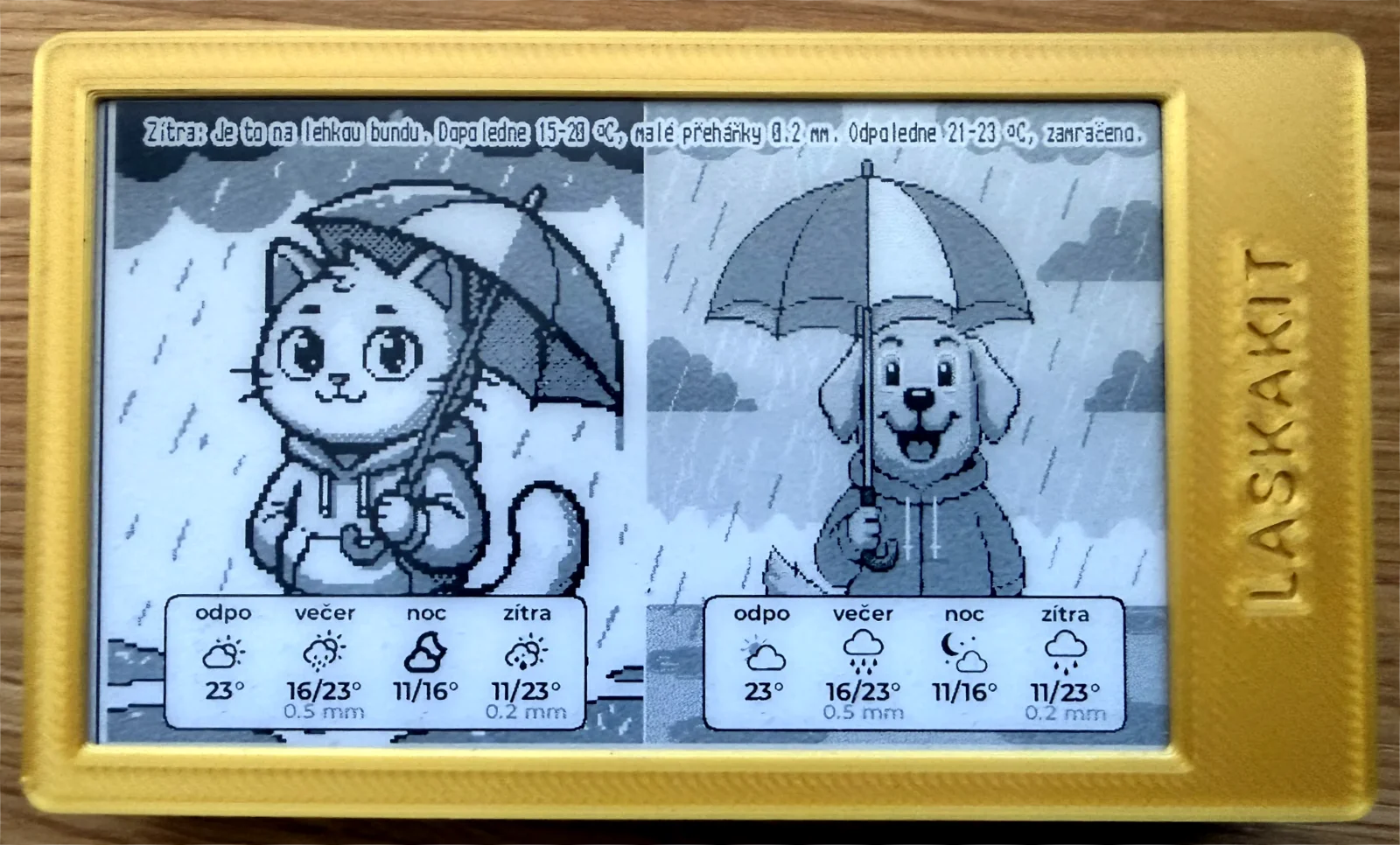 Obrázková předpověď počasí s pejskem a kočičkou