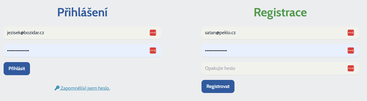 Přihlášení a registrace na stránce Můj účet
